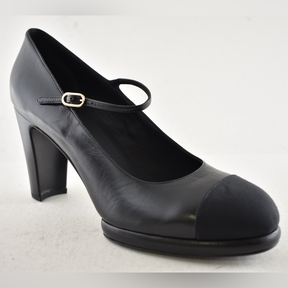 Chanel 24B Black CC Logo Mary Jane Ankle Strap Block Heel Platform Pumps 41 - Picture 4 of 16